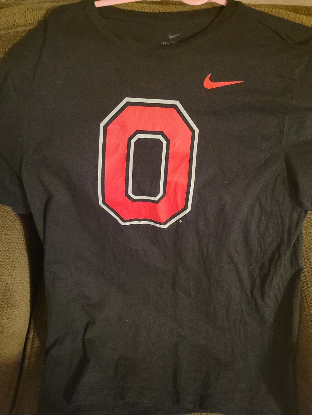 Nike Black T-Shirt with Red 'O' and Red Swoosh